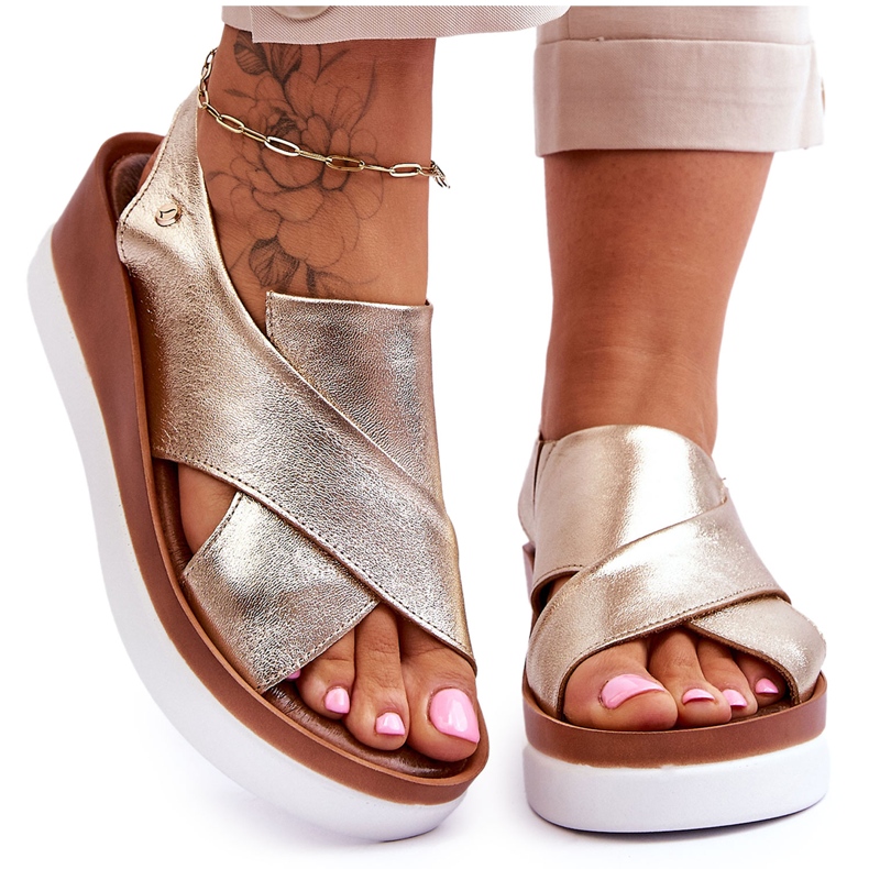 Lemar Sandalias de cuña Morgan de cuero doradas dorado