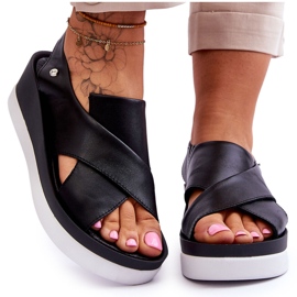 Lemar Sandalias de cuña Morgan de cuero negro