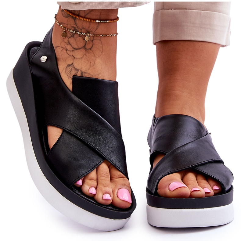 Lemar Sandalias de cuña Morgan de cuero negro