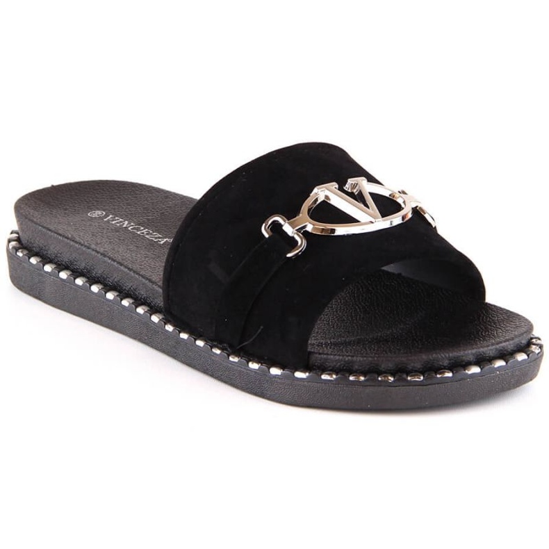 Pantuflas Vinceza W 30183 negras con adorno negro