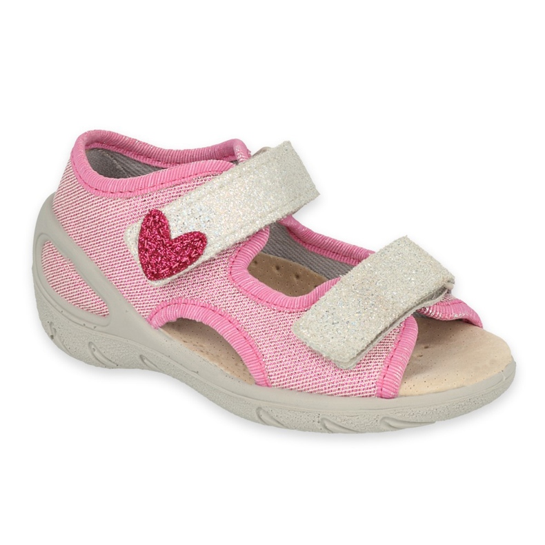 Befado Baby Slippers Inserto de cuero 065p173 Pink Heart rosado