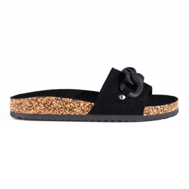 W. Potocki Slippers de mujer en ante negro con cadena Potocki