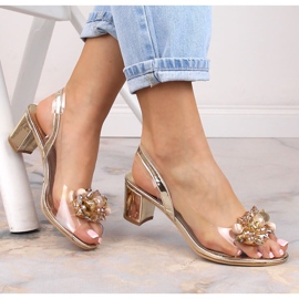 Sandalias mujer transparente con abalorios oro Sabatina 2014-5 dorado