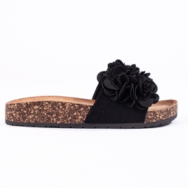Babuchas Shelovet de corcho negro con flores