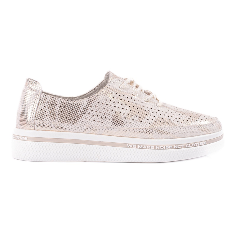 Zapatos calados de cuero para mujer en la plataforma dorada de Shelovet. dorado