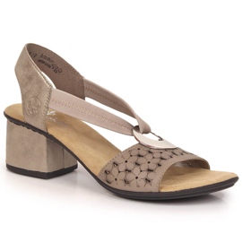 Rieker 64677-64 Sandalias beige de piel con tacón y elástico