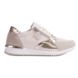 Deportivas mujer Shelvt de piel color beige.