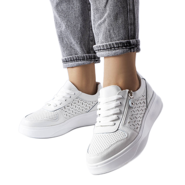 Zapatos de piel blanca decorados con una cremallera Jezzi blanco