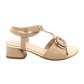 Elegantes sandalias de tacón con adorno, Sergio Leone SK706 Coffe beige