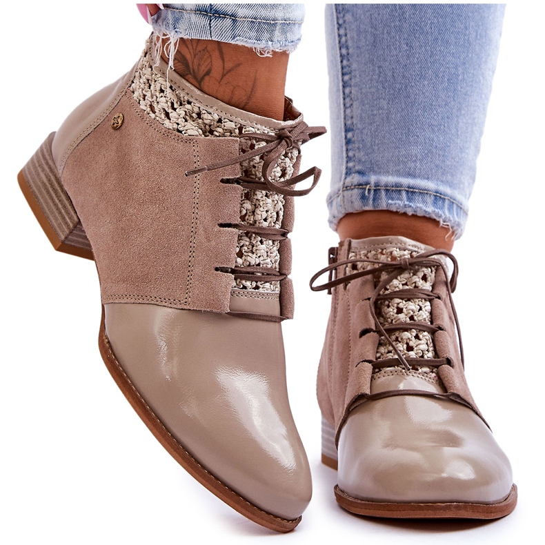 Botas de cuero con cordones Maciejka 05953-04 Beige