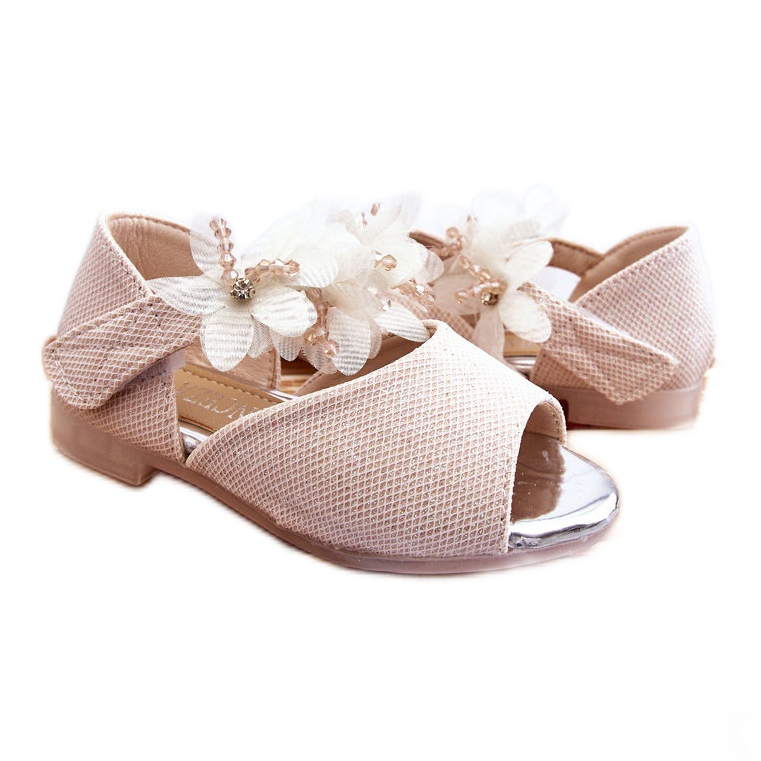 Vinceza Sandalias Infantiles Velcros Con Flores Beige Fiona