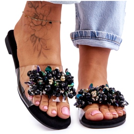 Pantuflas De Mujer Con Piedras Decorativas S.Barski KV-576-3 Negro