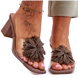 Pantuflas transparentes de tacón alto de moda S.Barski KV-AP658-1 Marrón