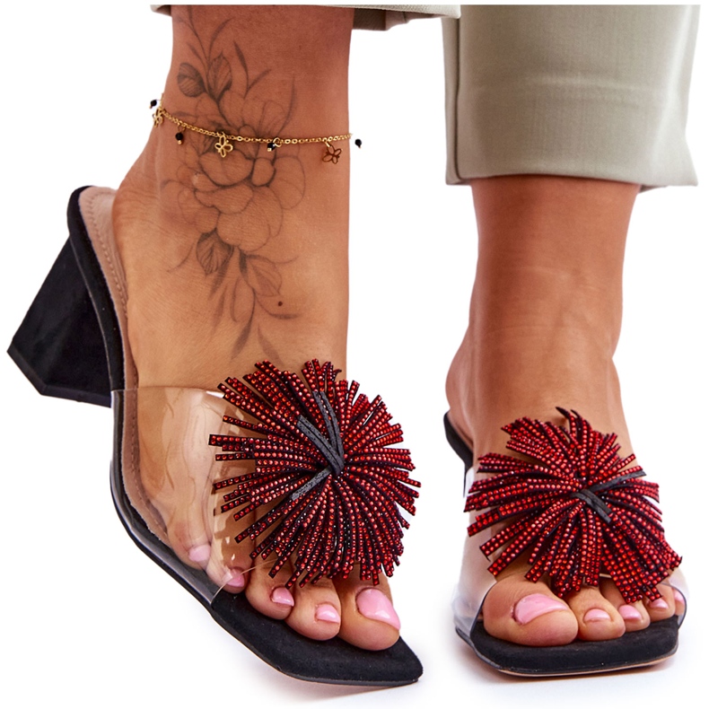 Pantuflas transparentes de tacón alto de moda S.Barski KV-AP658-1 Negro