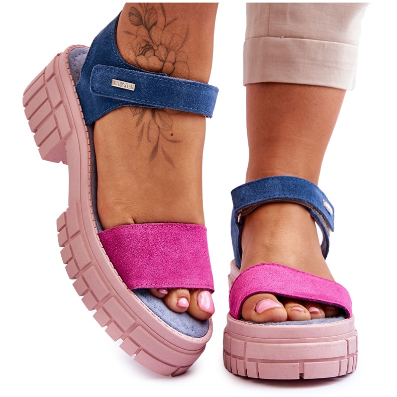 Sandalias Mujer Big Star Suede LL276034 Azul-Rosa