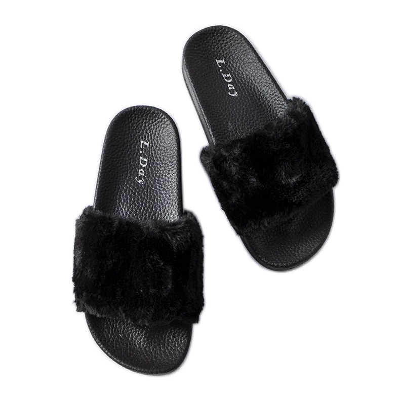 Chanclas negras con pelo marfil negro