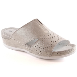 Pantuflas cómodas mujer piel con elástico dorado S.Barski BN290