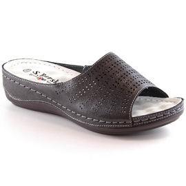 Cómodas zapatillas de estar por casa de mujer en piel con cuña peltre S.Barski BN292 gris