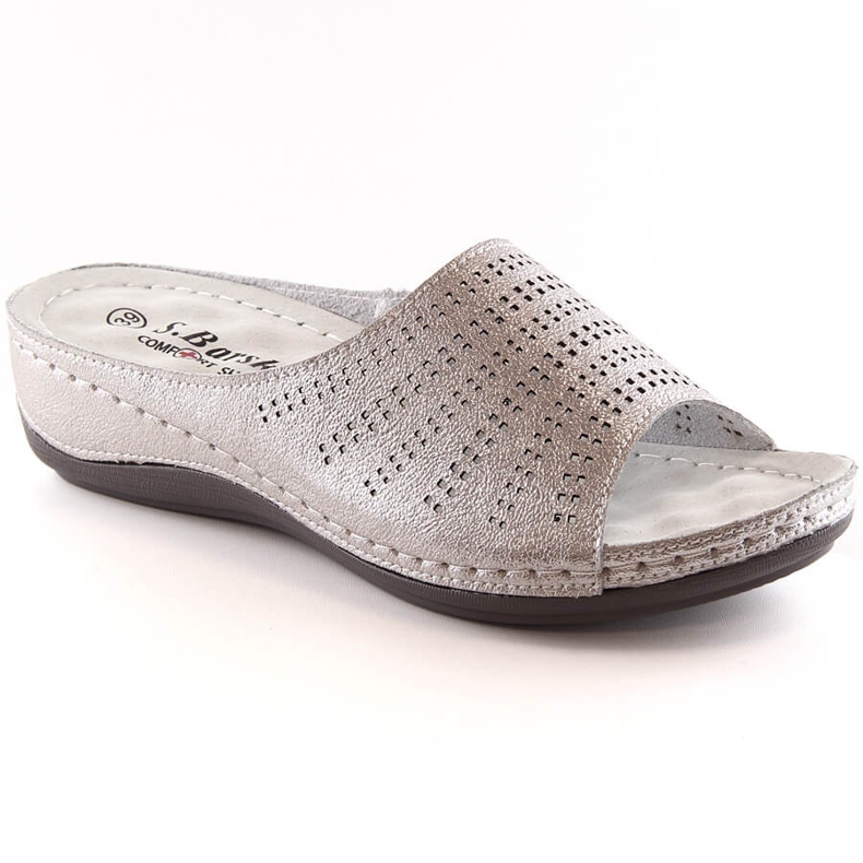 Babuchas mujer cómodas de piel con cuña oro rosa S.Barski BN292 dorado