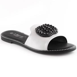 Zapatillas casa mujer cómodas planas con circonitas plata S.Barski Kv 520-30