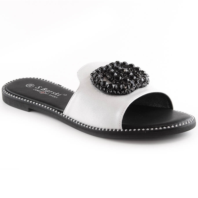 Zapatillas casa mujer cómodas planas con circonitas plata S.Barski Kv 520-30