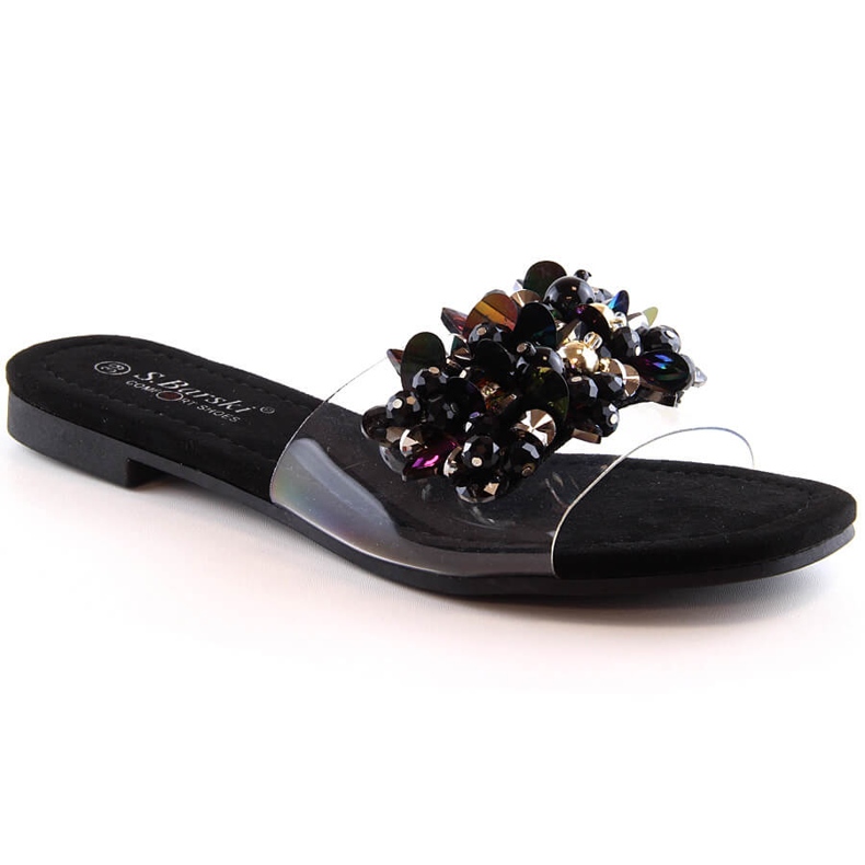 Cómodas zapatillas de estar por casa transparentes con cuentas negras S.Barski Kv 576-3 negro