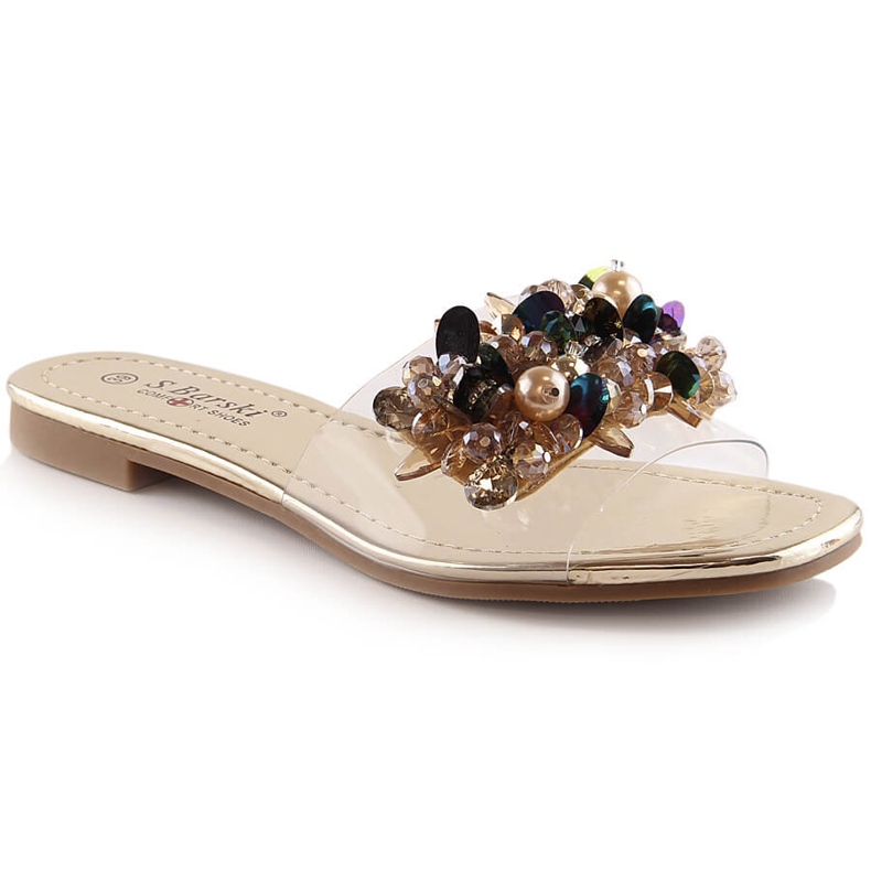 Cómodas zapatillas de estar por casa transparentes con cuentas doradas S.Barski Kv 576-3 dorado Cómodas zapatillas de estar por casa transparentes con cuentas doradas S.Barski Kv 576-3 dorado