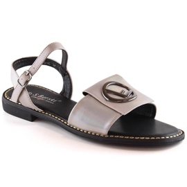 Sandalias mujer cómodas planas beige brillante S.Barski Kv 2775-45