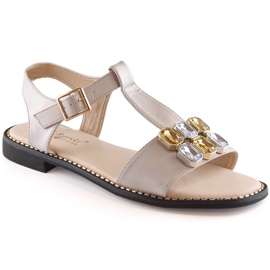 Sandalias mujer planas cómodas beige con circonitas S.Barski 2775-30