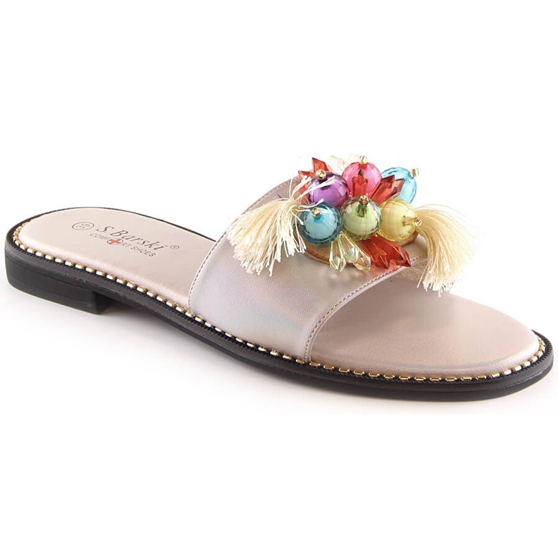 Sandalias mujer cómodas planas beige con abalorios S.Barski Kv 2775-47