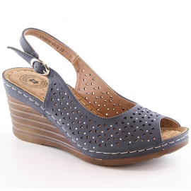 Sandalias mujer cómodas con cuña con circonitas azul marino eVento 0972