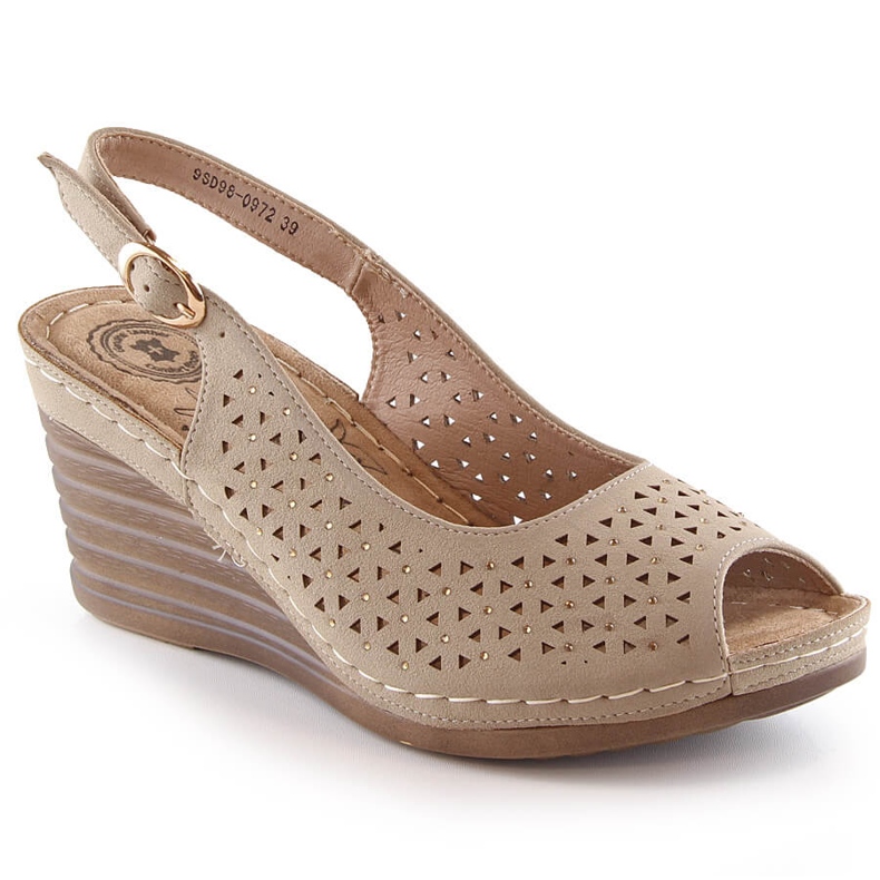 Sandalias mujer cómodas con cuña con circonitas beige eVento 0972