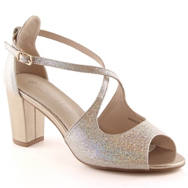 Sandalias mujer brocado dorado elegantes con poste Filippo Ds 4632