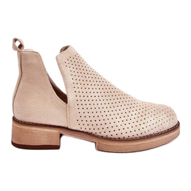 Botas de ante caladas con tacón plano, beige