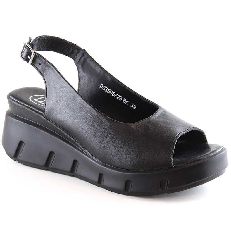 Sandalias de mujer en piel con cuña y plataforma negras Filippo DS3595 negro