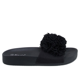 BM Zapatillas casa de mujer con flores Traille Negro
