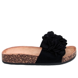 BM Zapatillas casa de corcho con flores de Brice Black negro