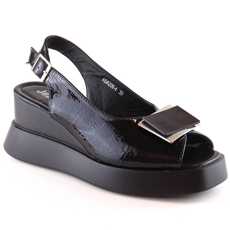 Sandalias cuña mujer lacadas en negro Jezzi SA209-4