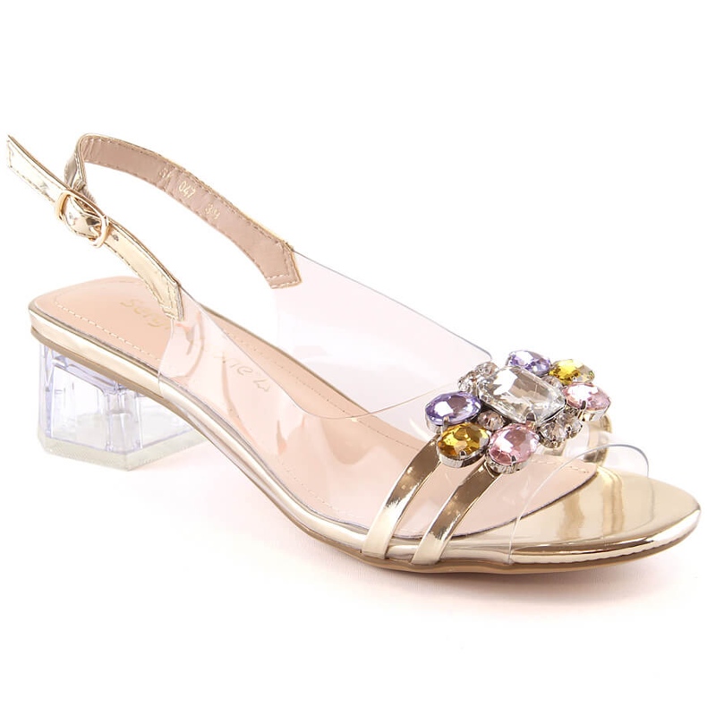 Sandalias transparentes de tacón bajo con cristales dorados Sergio Leone SK047