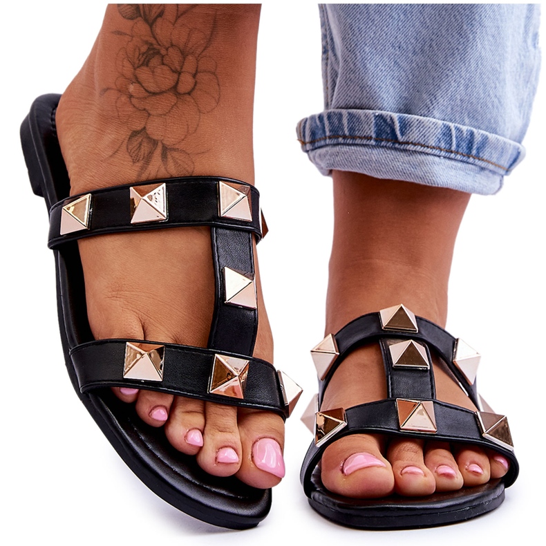 Pantuflas De Mujer Con Tachuelas Grandes Negras Mercure negro