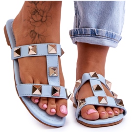 Pantuflas De Mujer Mercure Azul Con Grandes Tachuelas