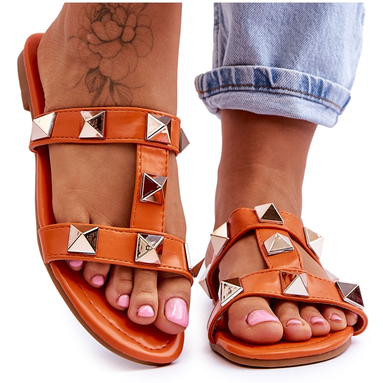 Pantuflas De Mujer Mercure Naranjas Con Grandes Tachuelas