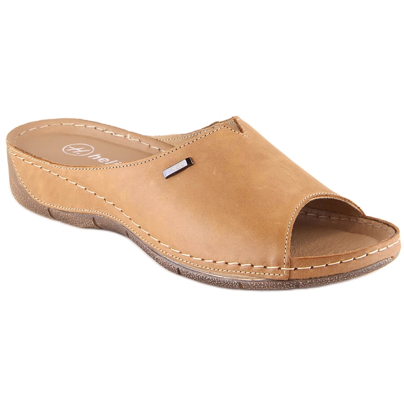 Cómodas zapatillas de estar por casa de mujer en piel con elástico marrón claro Helios 105 beige