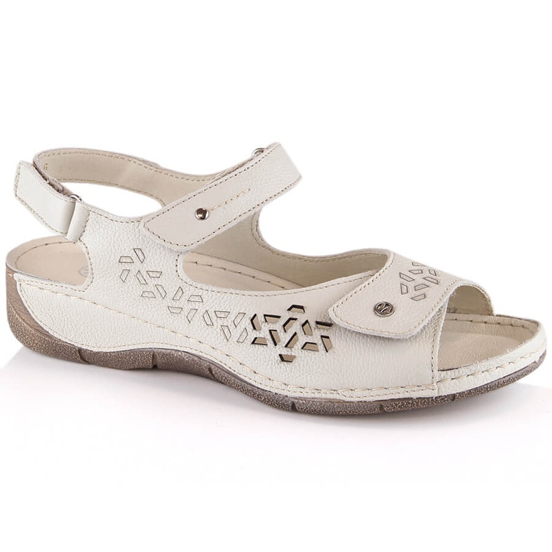Cómodas sandalias mujer de piel con tiras de velcro Ekri Helios 266-2 beige