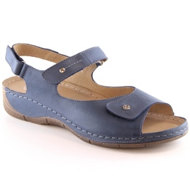 Cómodas sandalias de piel para mujer con tiras de velcro Helios 266-2 azul