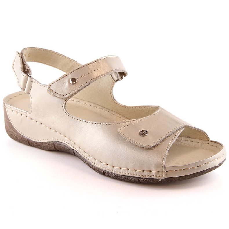 Sandalias cómodas de piel para mujer con velcro dorado Helios 266-2