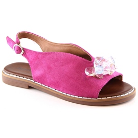Sandalias mujer planas de ante con cristales fucsia Jezzi RMR2266-2 rosa
