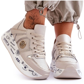 PE1 Deportivas Mujer Piel Con Plataforma Chunky Beige Asturias