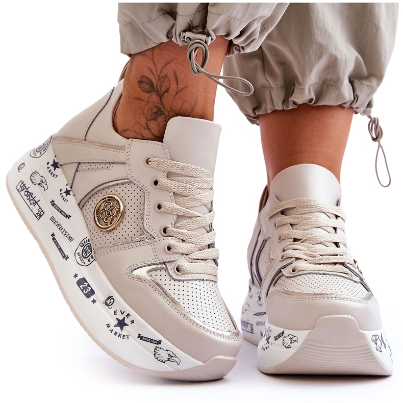 PE1 Deportivas Mujer Piel Con Plataforma Chunky Beige Asturias