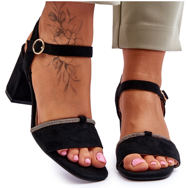 Sandalias Mujer Ante Tacón Bajo Negro Loredo